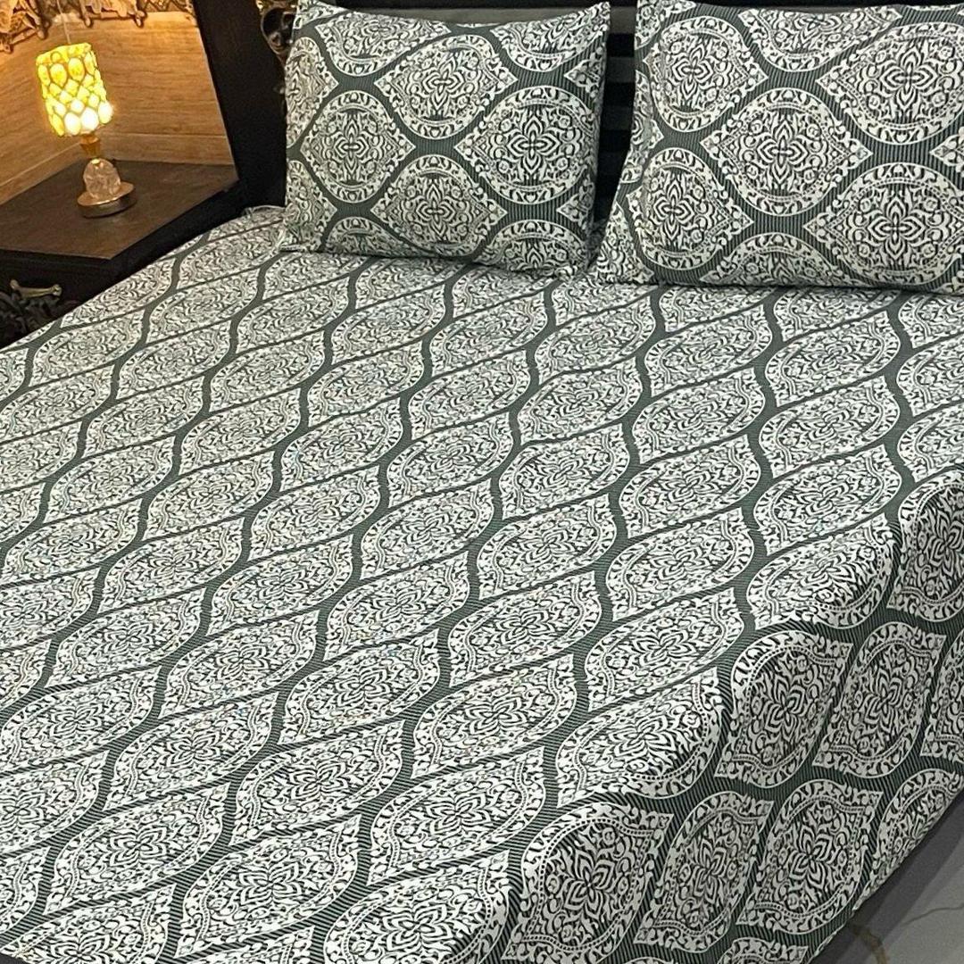 3 Pcs Crystal Cotton Printed Double Bedsheet