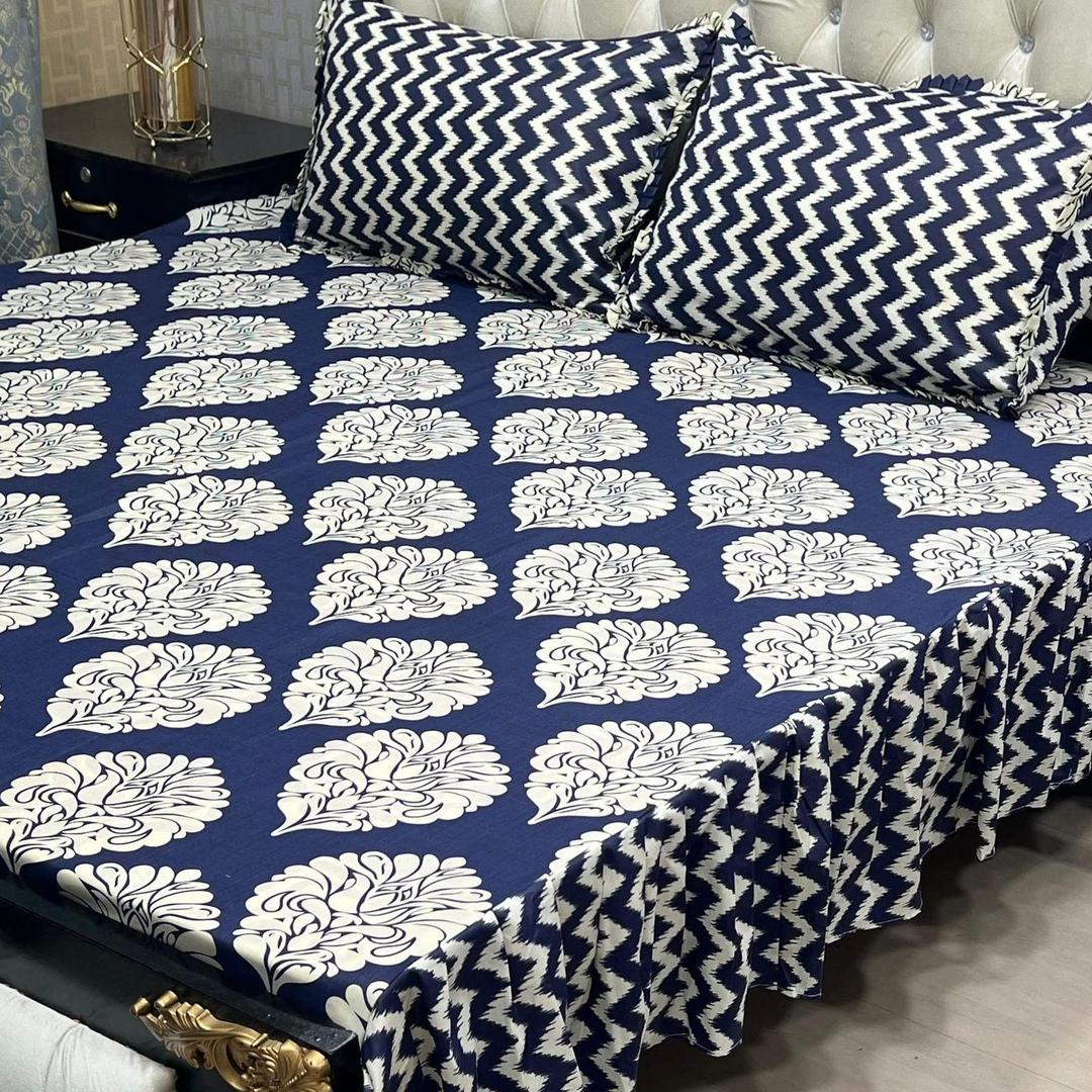 3 Pcs Cotton Salonica Frill Double Bedsheet