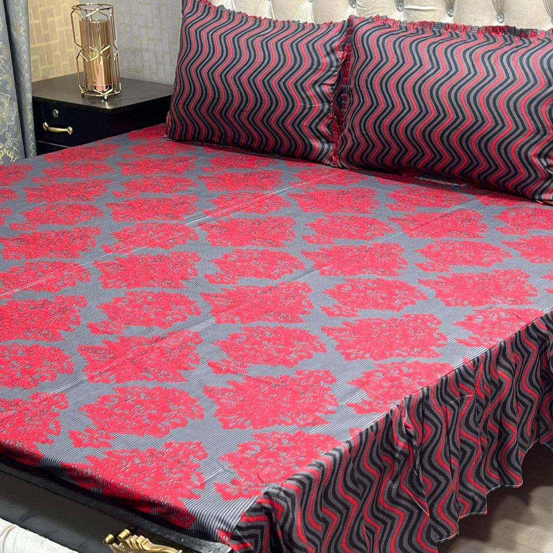 3 Pcs Cotton Salonica Frill Double Bedsheet
