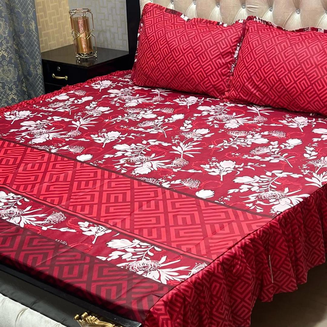 3 Pcs Cotton Salonica Frill Double Bedsheet