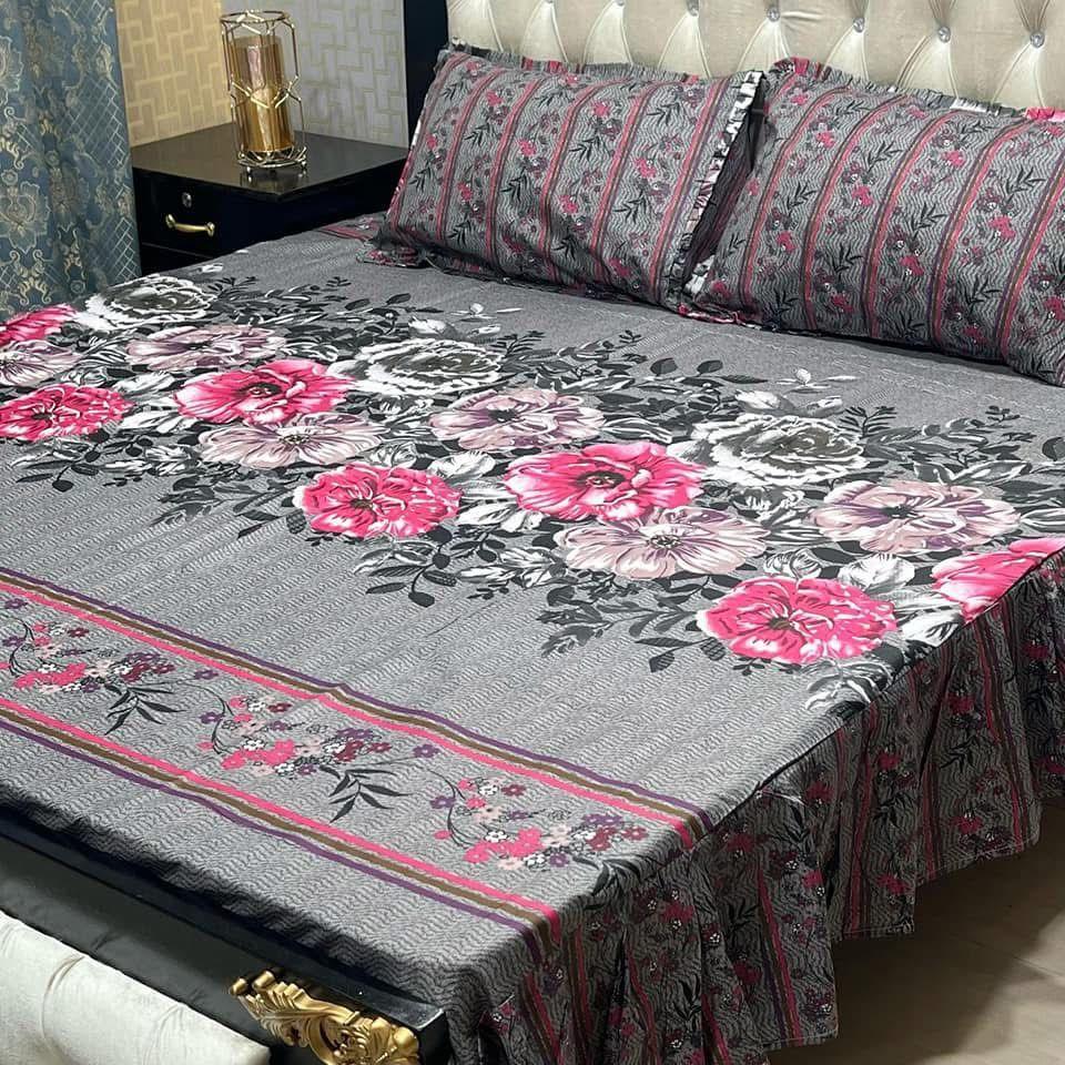 3 Pcs Cotton Salonica Frill Double Bedsheet