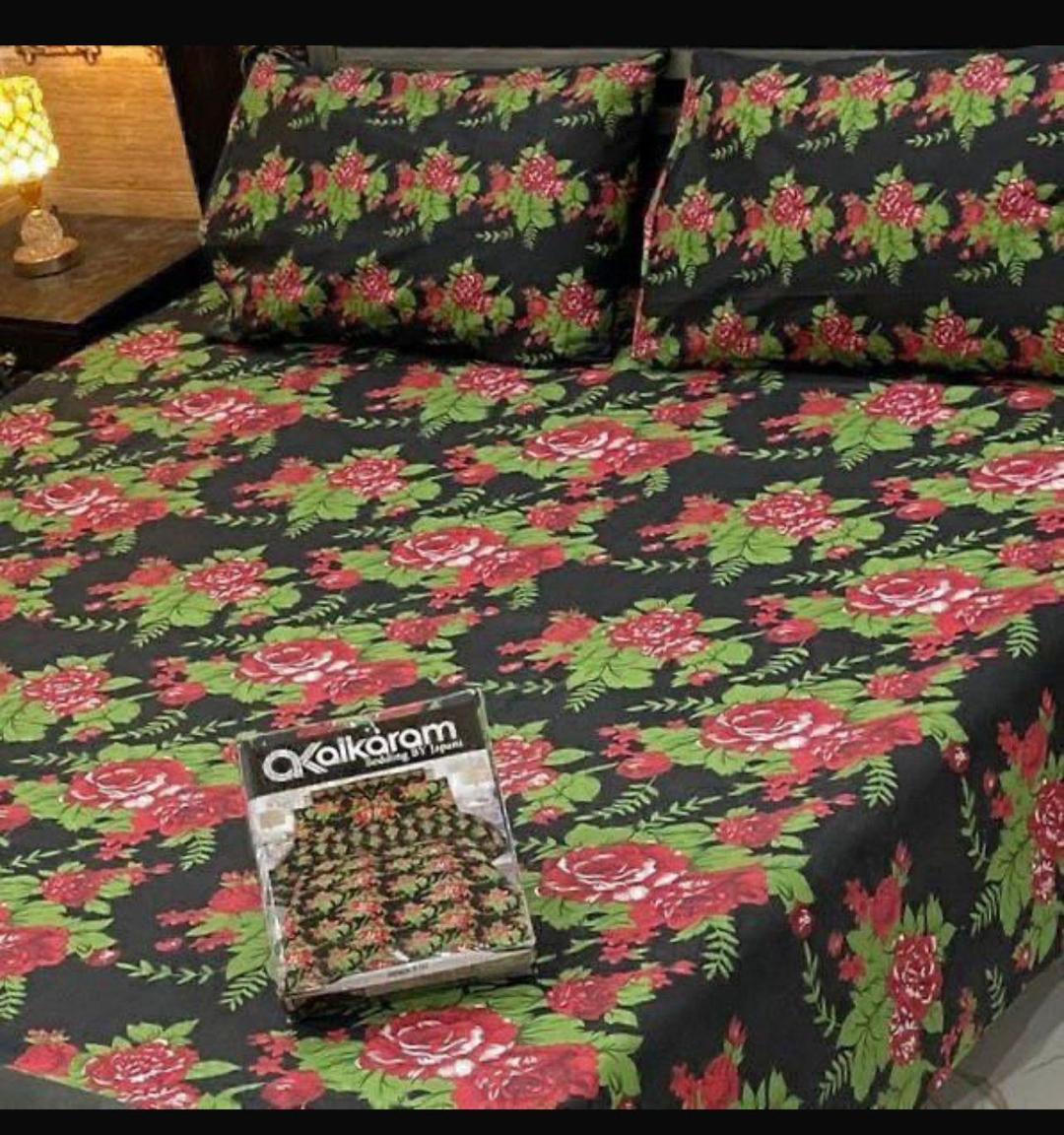 3 Pcs Cotton Salonica Printed Double Bedsheet