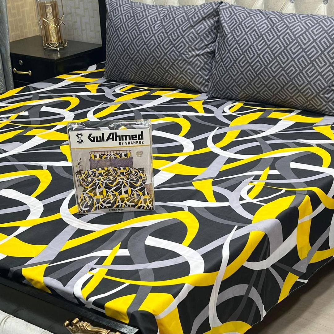 3 Pcs Cotton Salonica Printed Double Bedsheet