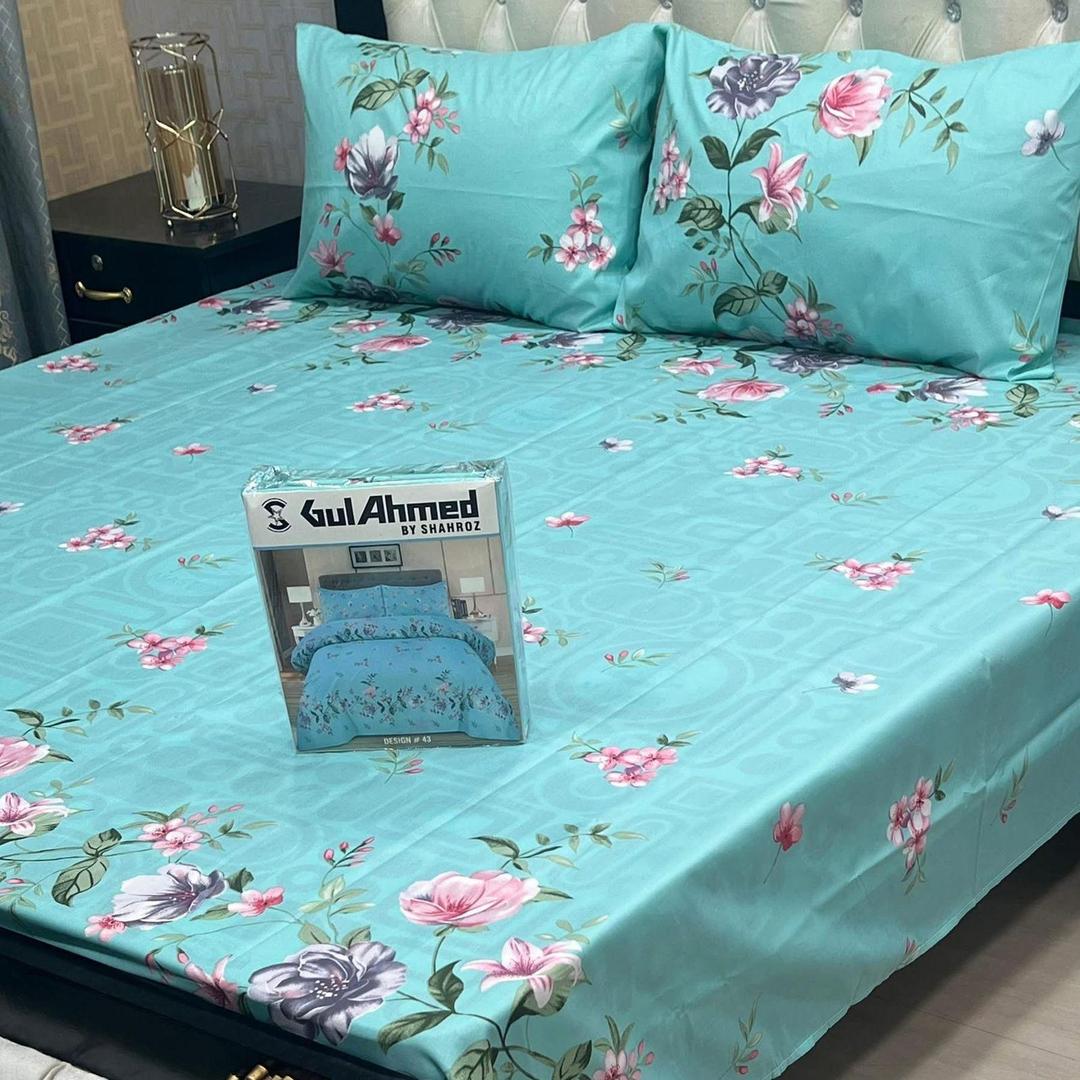 3 Pcs Cotton Salonica Printed Double Bedsheet