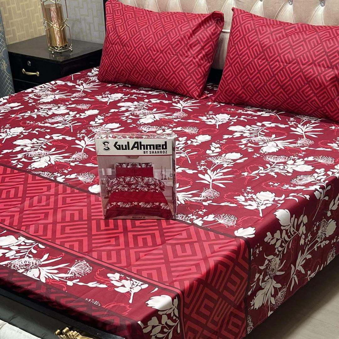 3 Pcs Cotton Salonica Printed Double Bedsheet