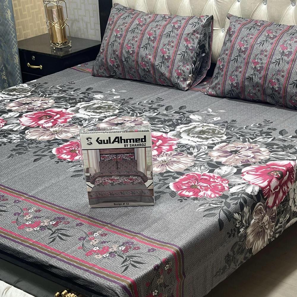 3 Pcs Cotton Salonica Printed Double Bedsheet