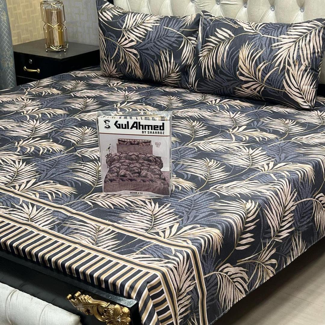 3 Pcs Cotton Salonica Printed Double Bedsheet