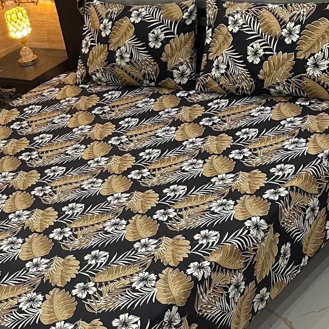 3 Pcs Crystal Cotton Printed Double Bedsheet