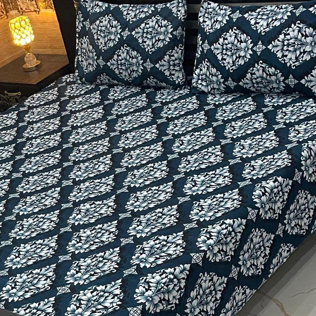 3 Pcs Crystal Cotton Printed Double Bedsheet