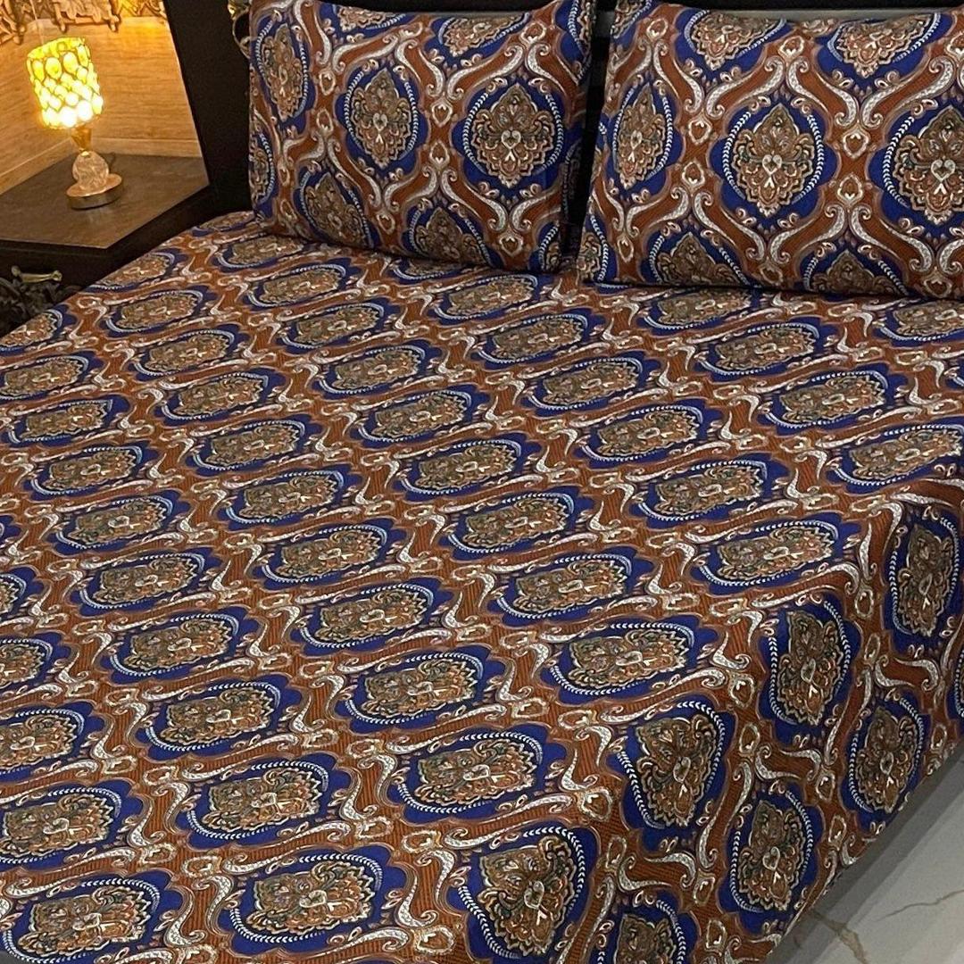 3 Pcs Crystal Cotton Printed Double Bedsheet