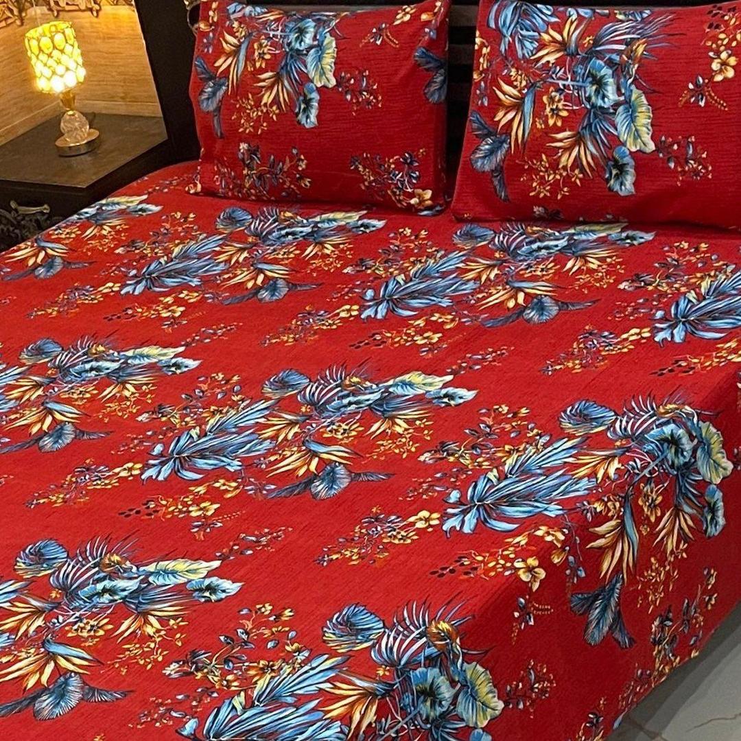 3 Pcs Crystal Cotton Printed Double Bedsheet
