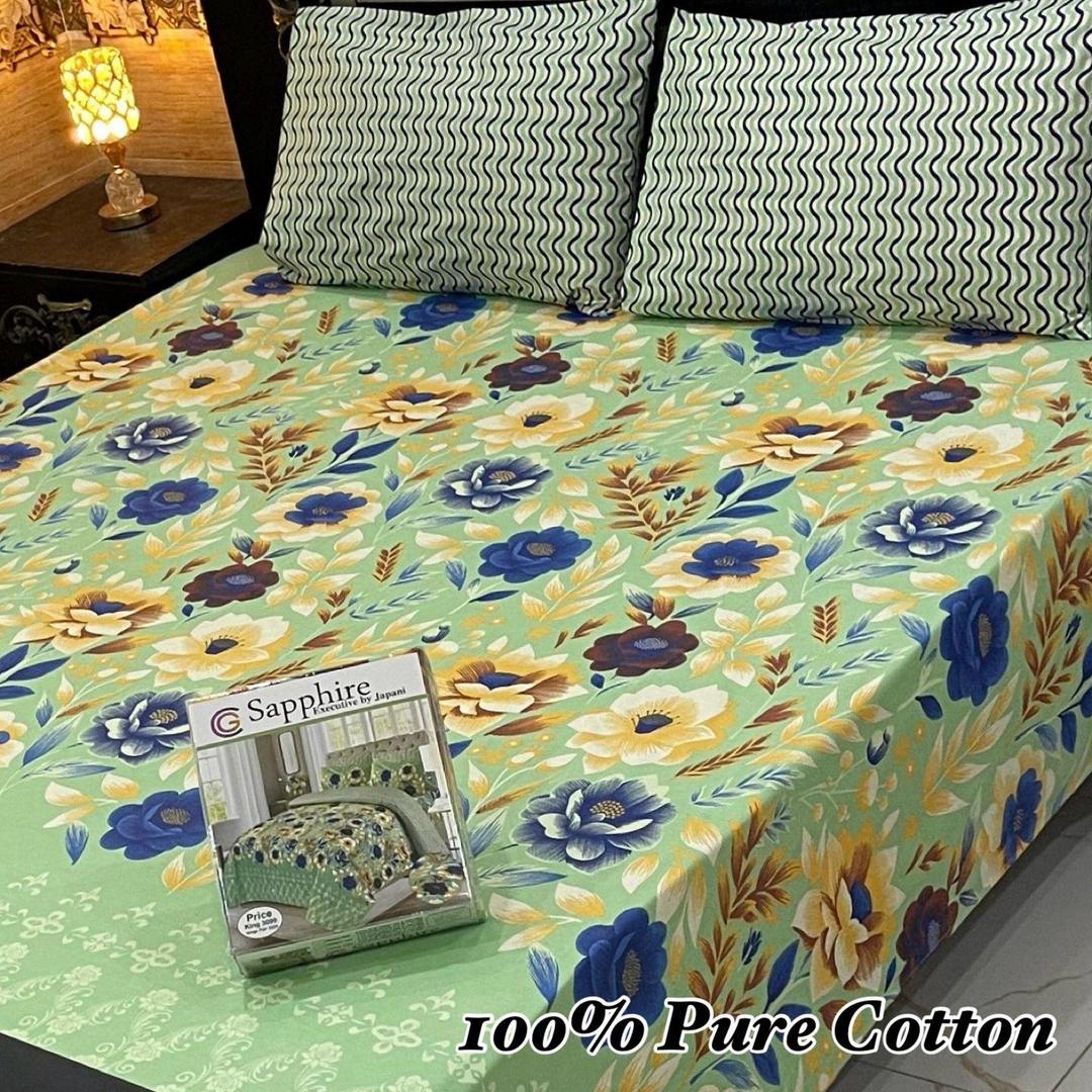 3 Pcs Cotton Printed Double Bedsheet