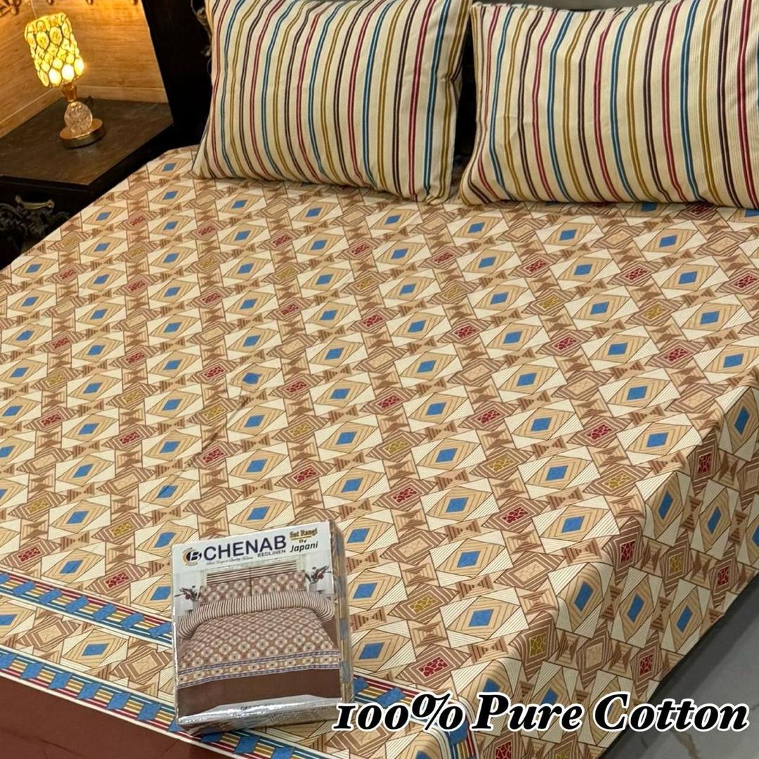 3 Pcs Cotton Printed Double Bedsheet