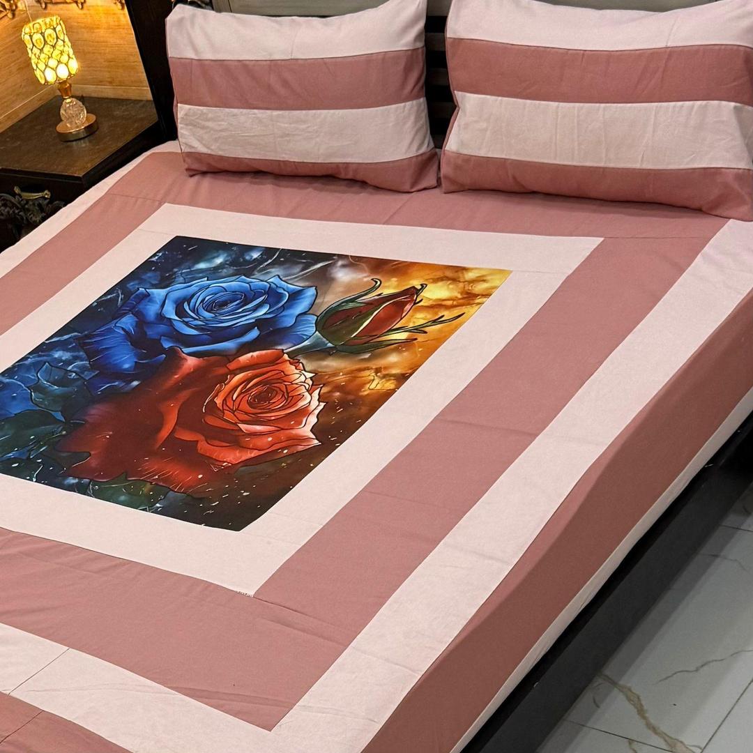 3 Pcs Cotton Sotton Patchwork Double Bedsheet