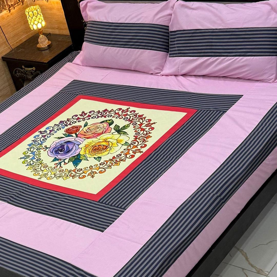 3 Pcs Cotton Sotton Patchwork Double Bedsheet