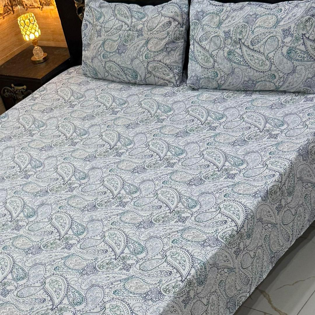 3 Pcs Cotton Printed Double Bedsheet