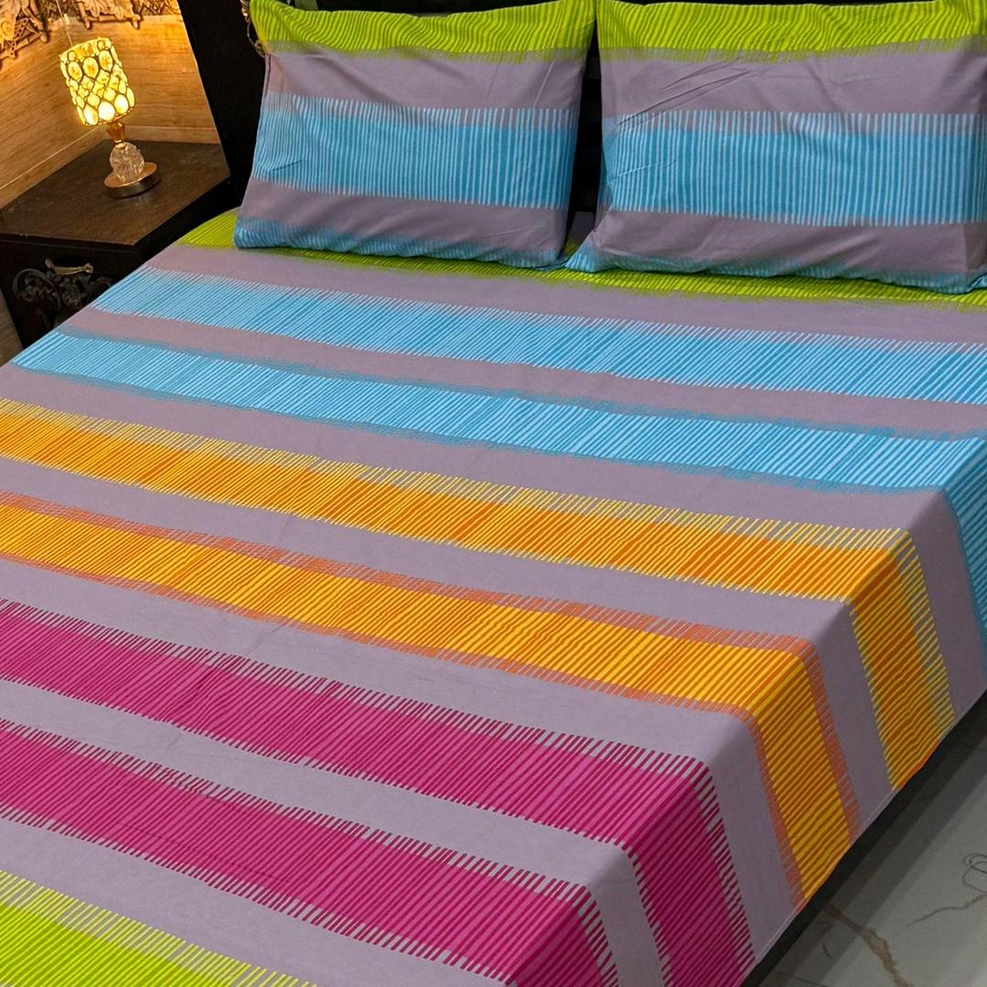 3 Pcs Cotton Printed Double Bedsheet