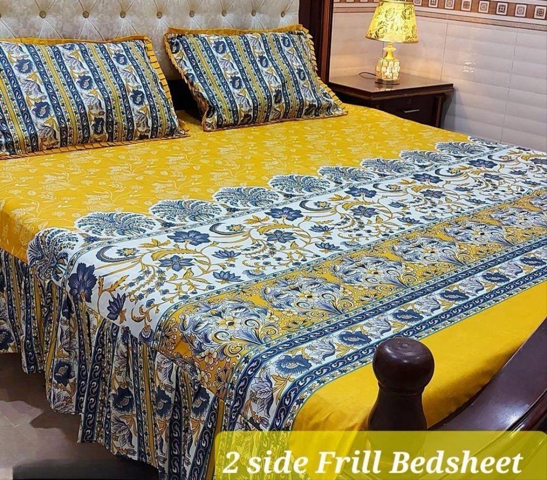3 Pcs Cotton Salonica Frill Double Bedsheet