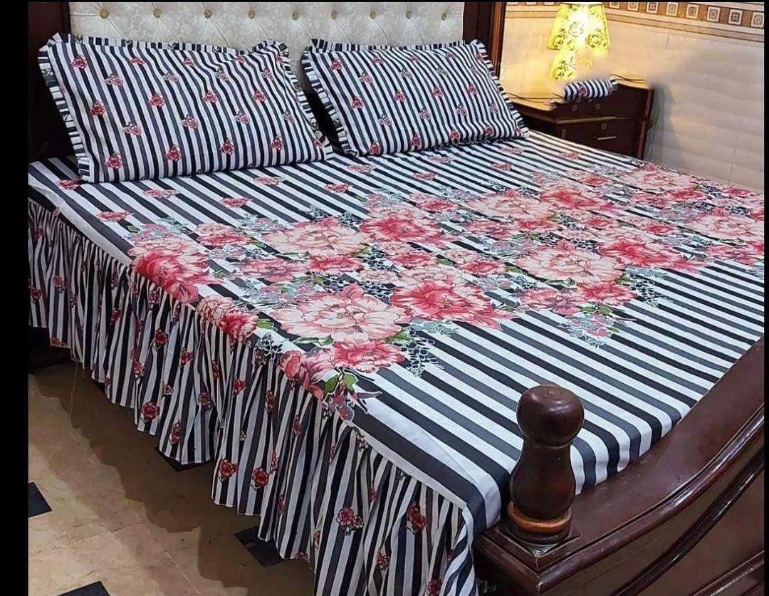 3 Pcs Cotton Salonica Frill Double Bedsheet