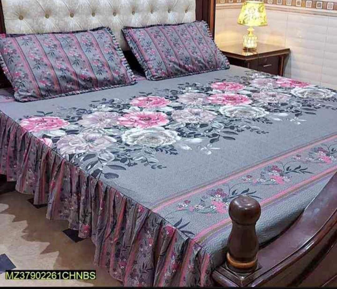 3 Pcs Cotton Salonica Frill Double Bedsheet