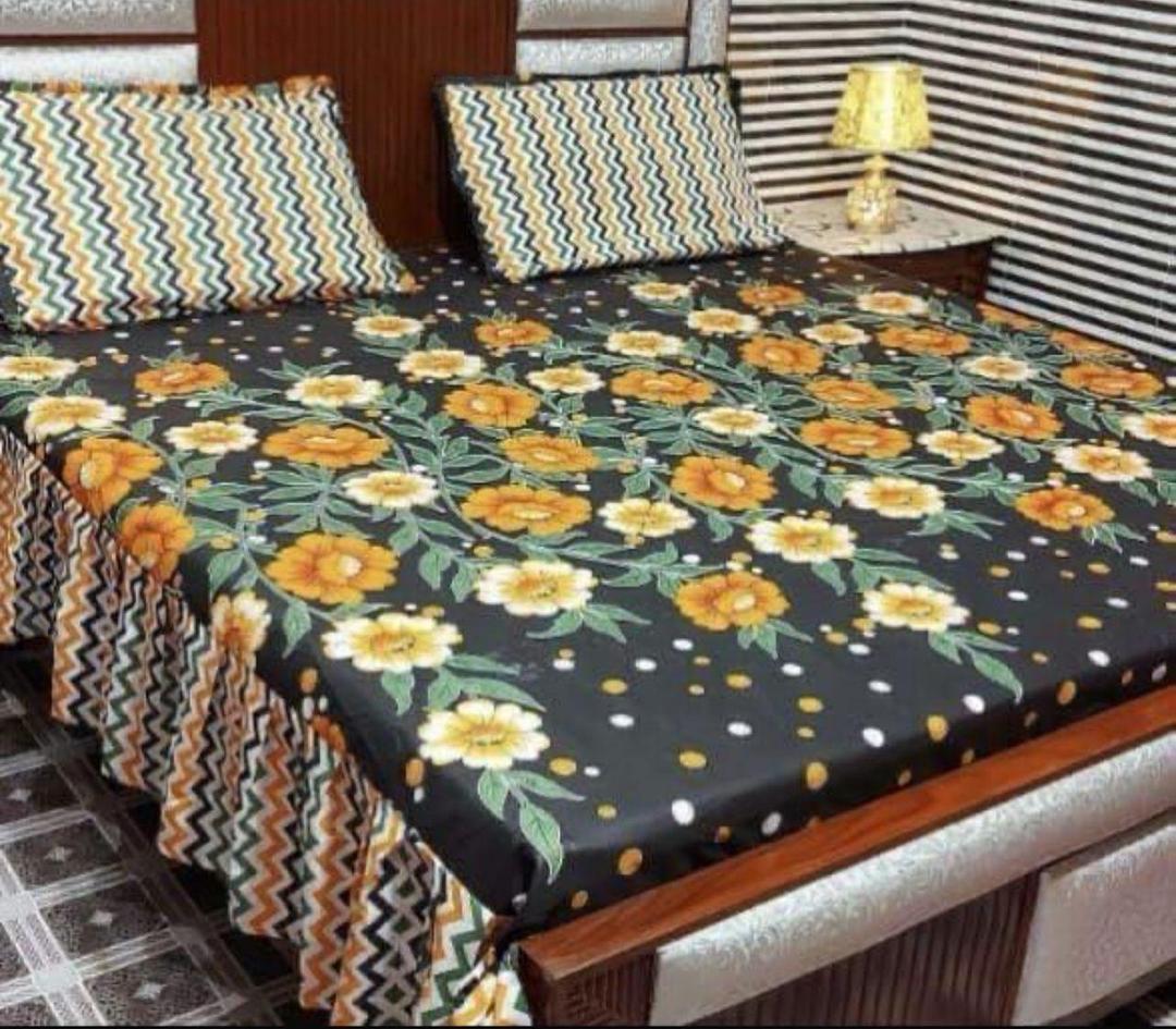 3 Pcs Cotton Salonica Frill Double Bedsheet