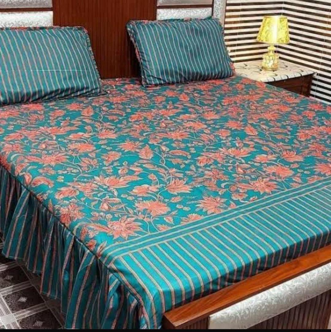 3 Pcs Cotton Salonica Frill Double Bedsheet