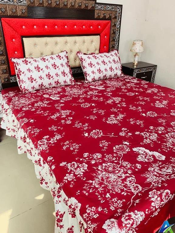 3 Pcs Cotton Salonica Frill Double Bedsheet