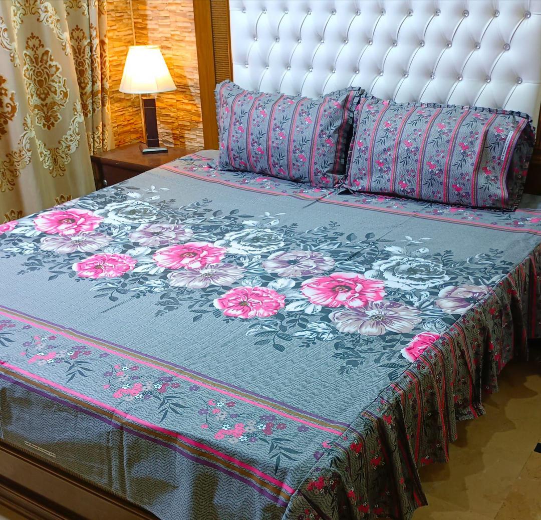 3 Pcs Cotton Salonica Frill Double Bedsheet