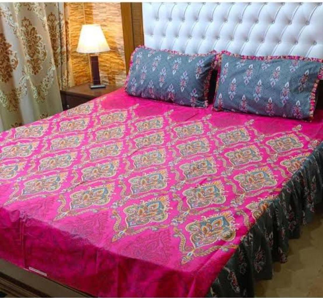 3 Pcs Cotton Salonica Frill Double Bedsheet