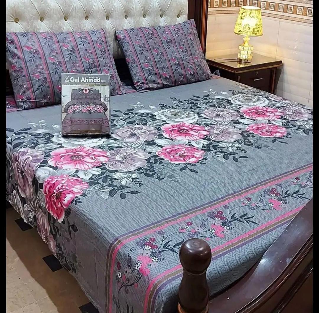 3 Pcs Cotton Salonica Printed Double Bedsheet