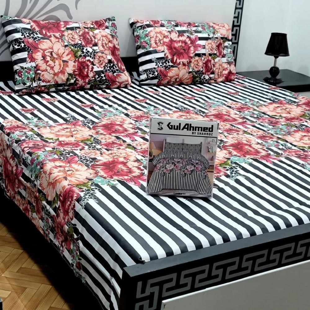3 Pcs Cotton Salonica Printed Double Bedsheet