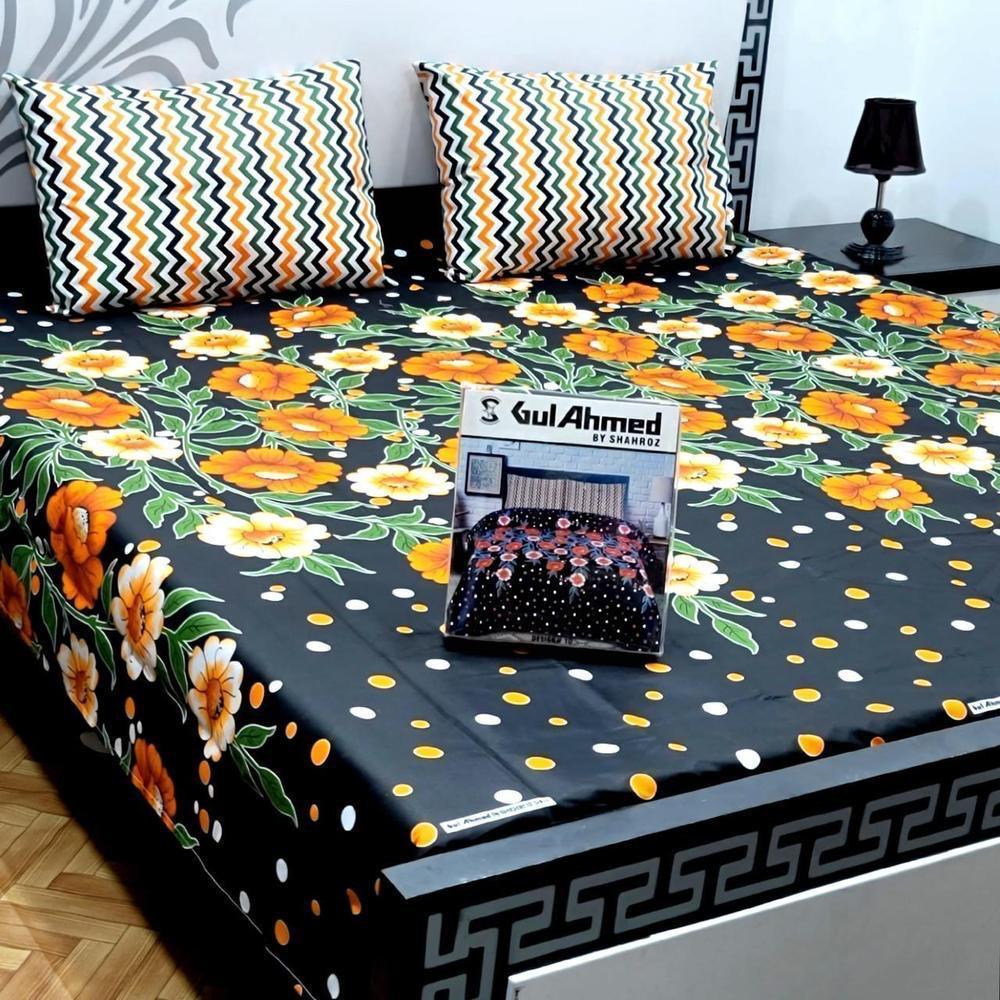 3 Pcs Cotton Salonica Printed Double Bedsheet