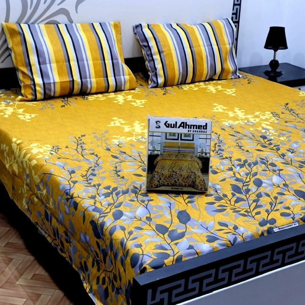 3 Pcs Cotton Salonica Printed Double Bedsheet