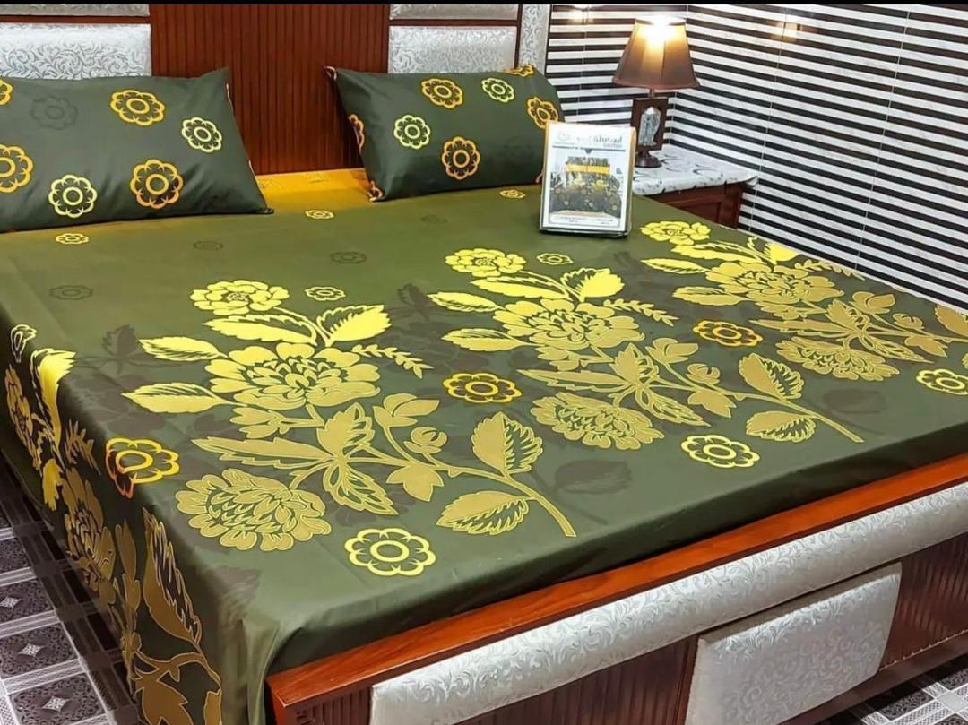 3 Pcs Cotton Salonica Printed Double Bedsheet