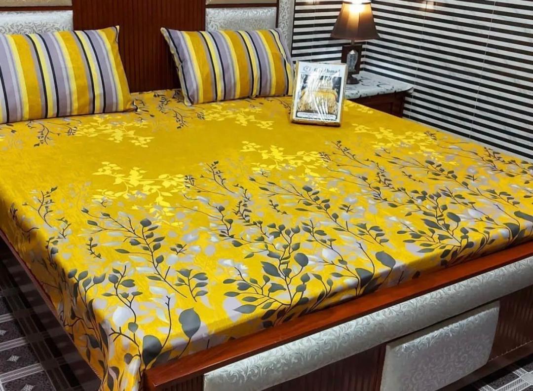 3 Pcs Cotton Salonica Printed Double Bedsheet