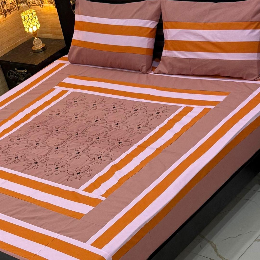 3 Pcs Cotton Sotton Patchwork Double Bedsheet