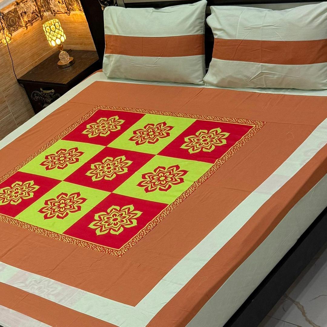 3 Pcs Cotton Sotton Patchwork Double Bedsheet