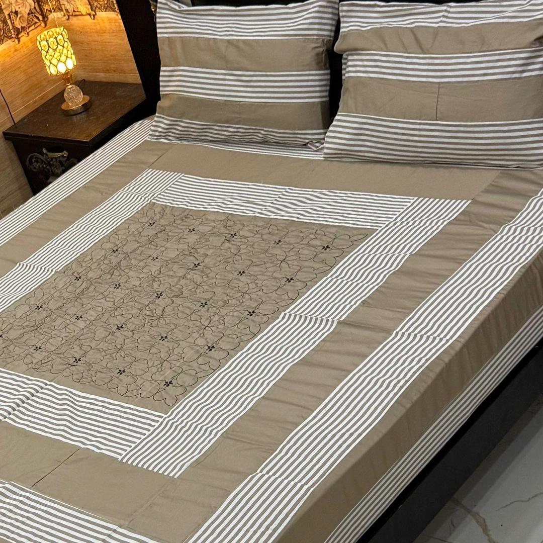 3 Pcs Cotton Sotton Patchwork Double Bedsheet