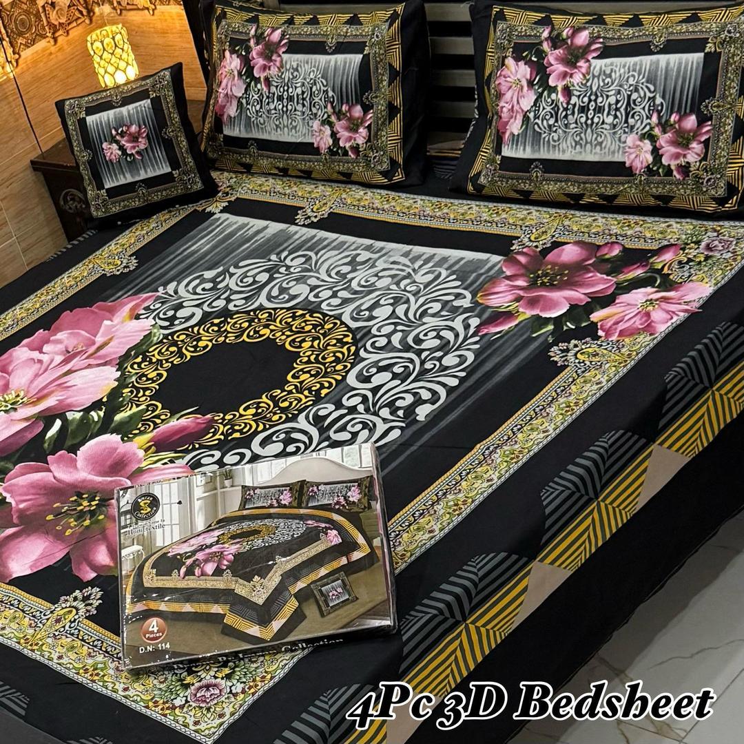 4 Pcs Crystal Cotton Printed Double Bedsheet