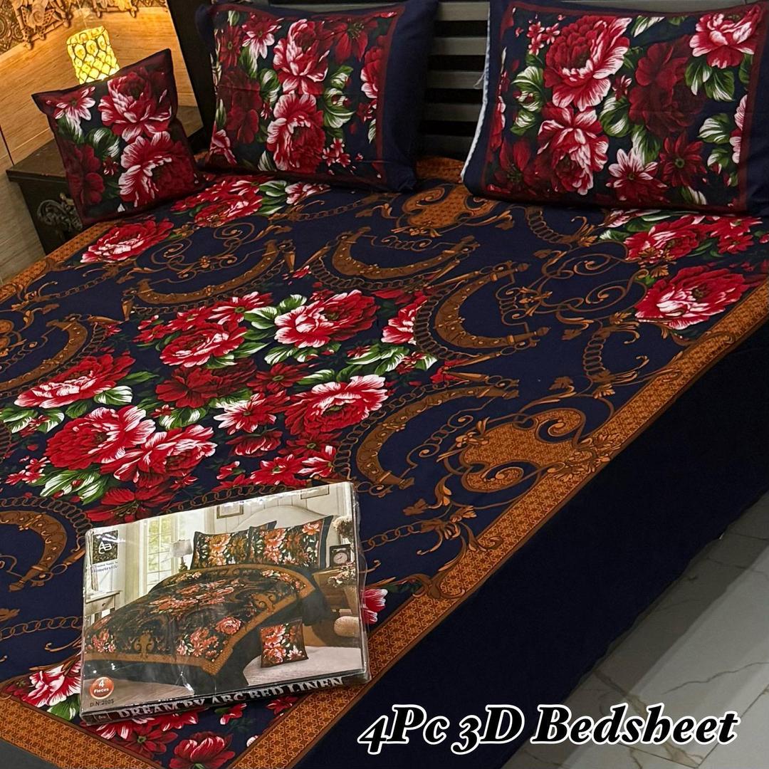4 Pcs Crystal Cotton Printed Double Bedsheet
