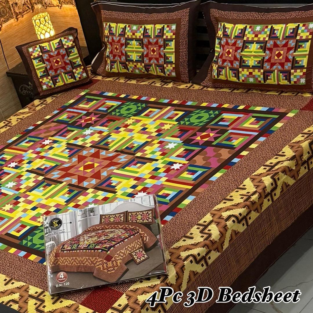4 Pcs Crystal Cotton Printed Double Bedsheet