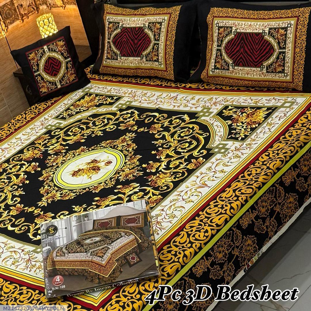 4Pcs 3D Printed Crystal Cotton Bedsheet Set Brown Gold Floral