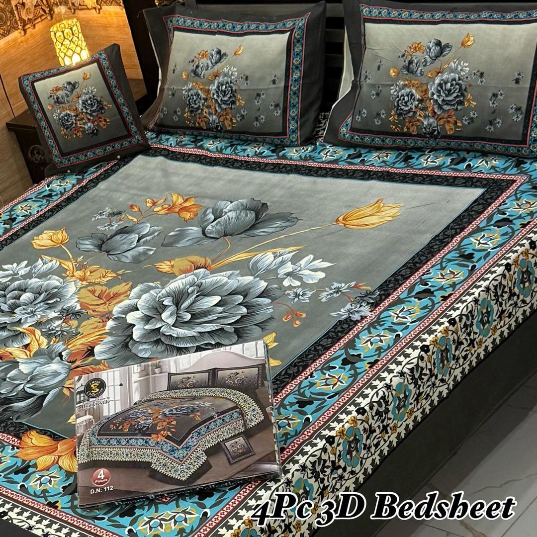 4 Pcs Crystal Cotton Printed Double Bedsheet