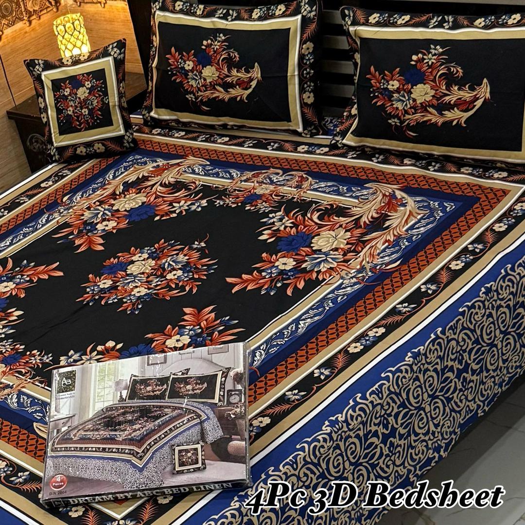 4 Pcs Crystal Cotton Printed Double Bedsheet
