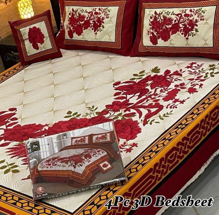4 Pcs Crystal Cotton Printed Double Bedsheet