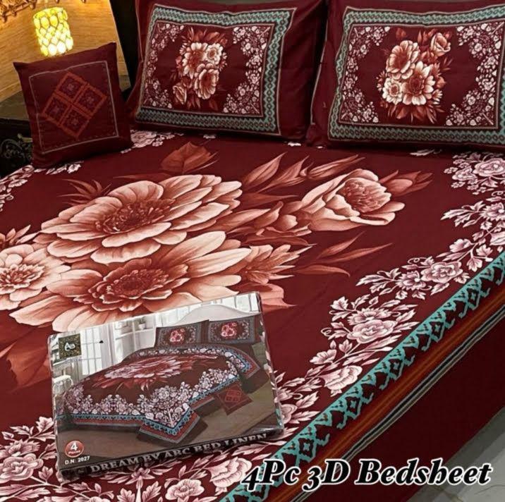 4 Pcs Crystal Cotton Printed Double Bedsheet