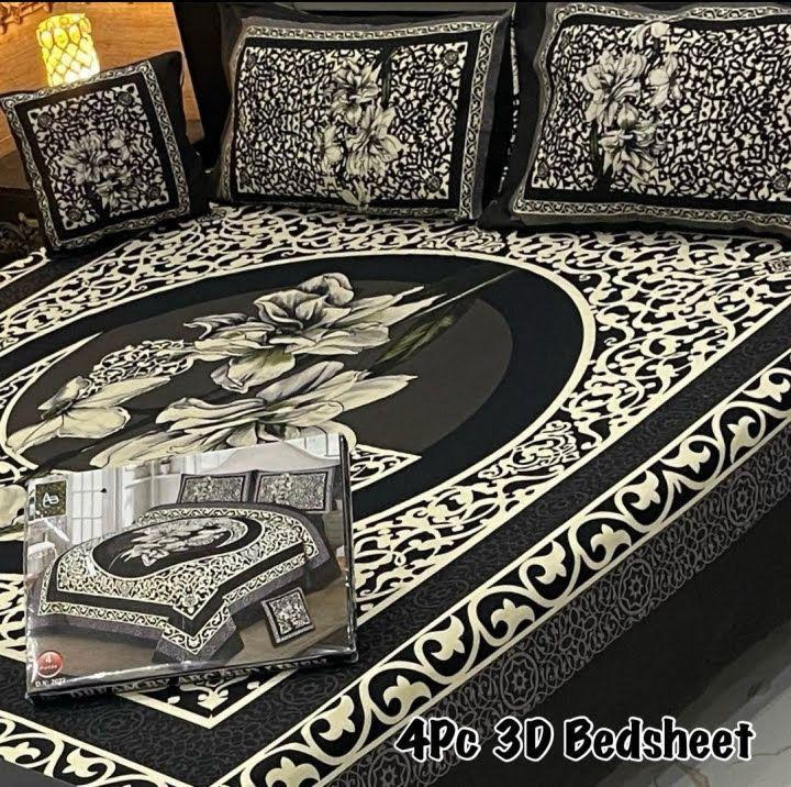 4 Pcs Crystal Cotton Printed Double Bedsheet