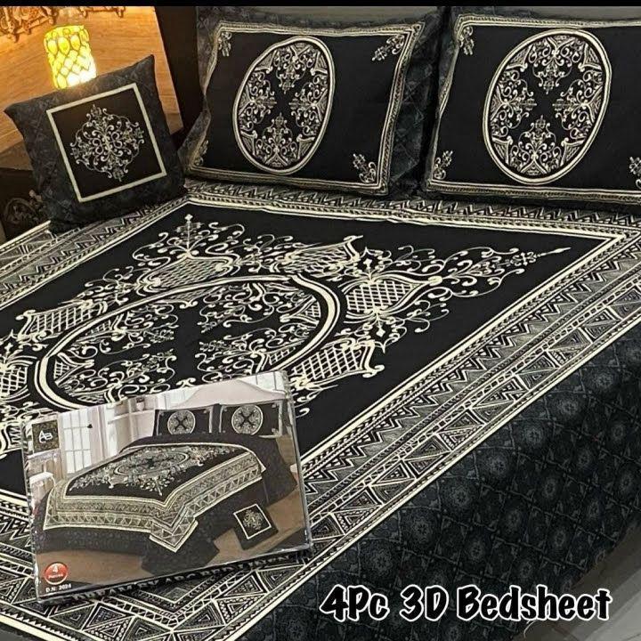 4 Pcs Crystal Cotton Printed Double Bedsheet