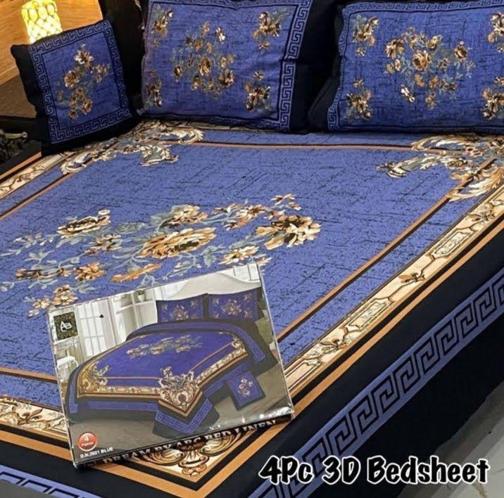 4 Pcs Crystal Cotton Printed Double Bedsheet