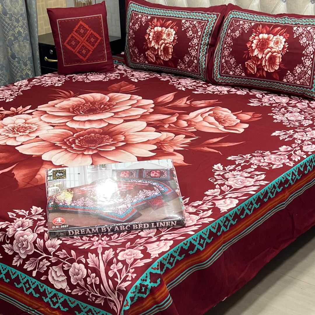 4 Pcs Crystal Cotton Printed Double Bedsheet